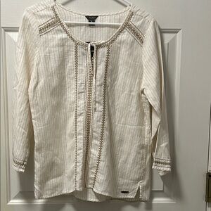NWT Eddie Bauer Cream Embroidered Boho Peasant Top Size XS